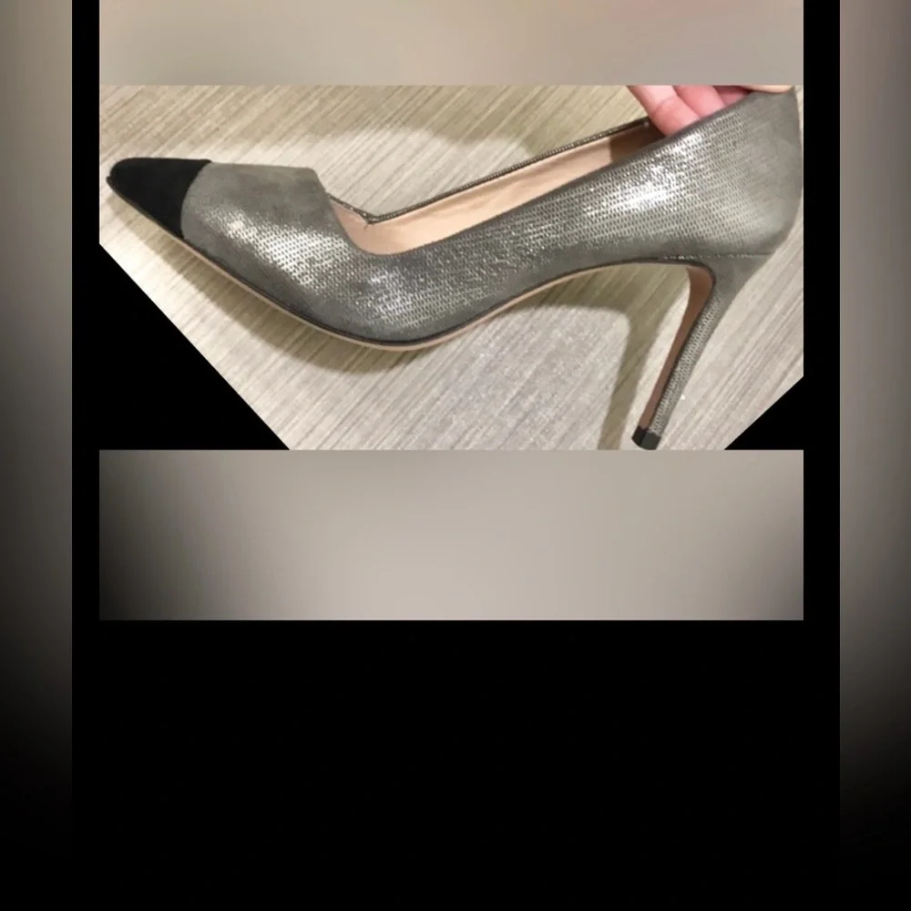 Tory Burch 'Shaila'  Leather Pump Pointy Toe colorblock grey & black size 6